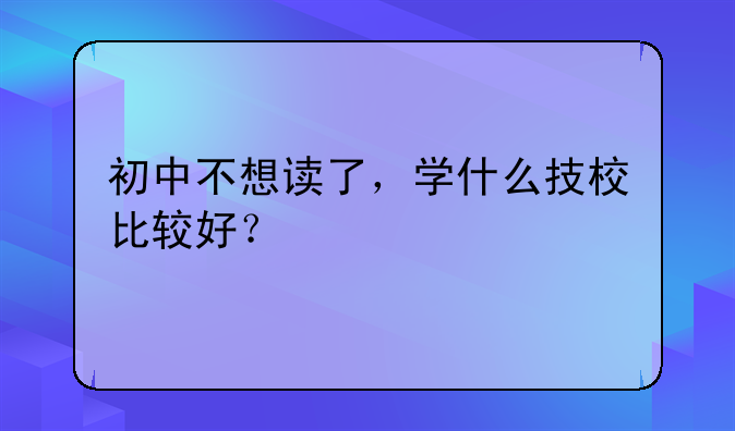 初中不想读了，学什么技校比较好？